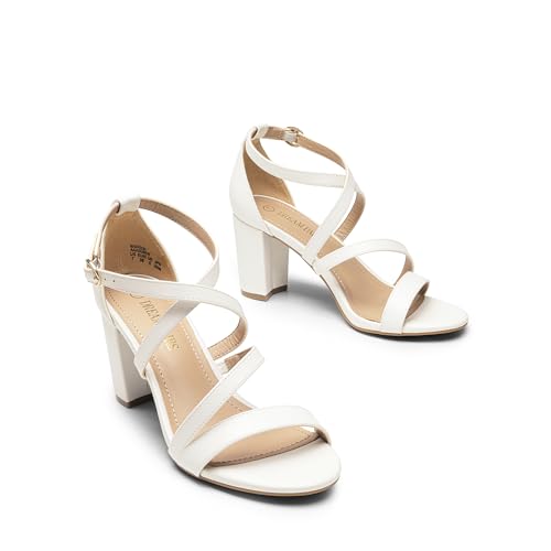 Image of DREAM PAIRS Women's Block Chunky Heels Sandals Open Toe Ankle Strappy Comfortable Dressy Sandals for Bridal Wedding Prom Party with Adjustable Cross Strap
