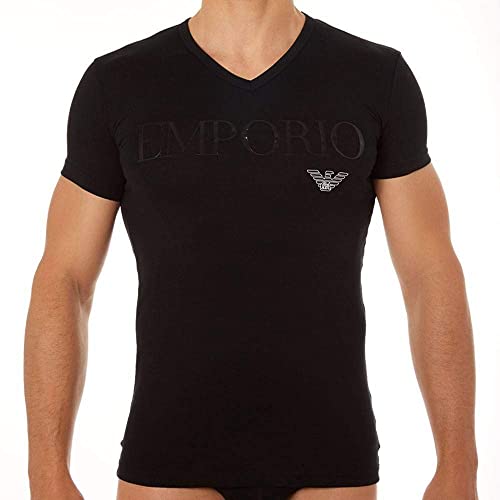 Emporio Armani Underwear V Neck T-Shirt Essential Megalogo Haut De Pyjama, Noir (Nero 00020), S Homme