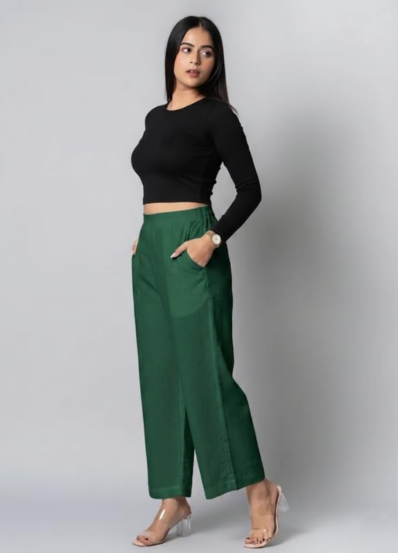 Image of Moirai Pure Cotton Wide Leg Women Trouser Stylish Mid Rise Relaxed Straight Fit Loose Pants Casual Travel Office Formal Wear