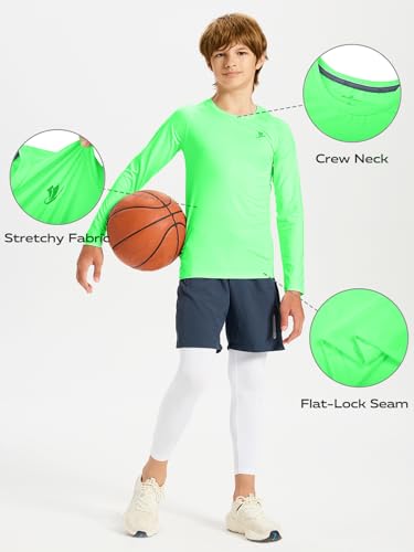 Image of DEVOROPA Youth Boys Compression Shirt Long /Short Sleeve Football Baseball Undershirt Quick Dry Kids Sports Baselayer Crewneck