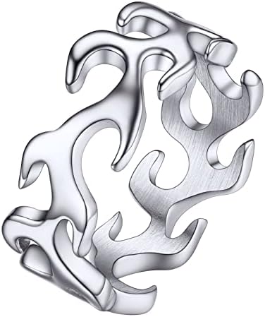 PROSTEEL Mens Cool Flame Rings 316L Stainless Steel Jewelry, Silv...