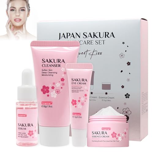 Fengyang® 4 Piezas Set de Cuidado de la Piel Sakura, Kit hidratante para el Cuidado de la Piel, Herramienta Para El Cuidado Del Rostro, Kit De Cuidado De La Piel Con Efecto Hidratante (4-set)