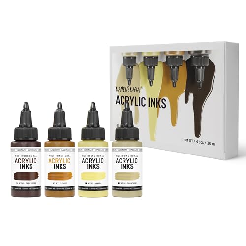 Kamenskaya Acrylic Inks for Artists - Acrylic Ink Set Color Combination #1-4 pcs. 1 Fl Oz (30 ml) Each