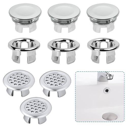JYNXOR 9 Pcs Embellecedor Lavabo Agujero, Tapa Rebosadero Lavabo, Embellecedor Rebosadero Lavabo, Anillo Desbordamiento Lavabo Fregadero, Anillo Hueco Orificio Tapa Redonda, para Baño o Cocina