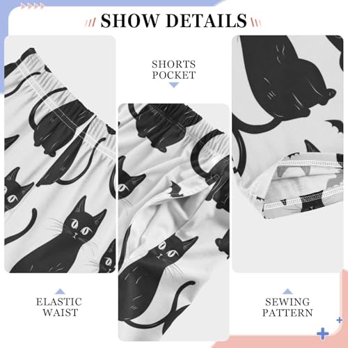 Pajama Bottoms, Black Cat and Bat Pajamas Pant Lounge Wear Sleep Long Pants Casual Sleepwear Pjs4