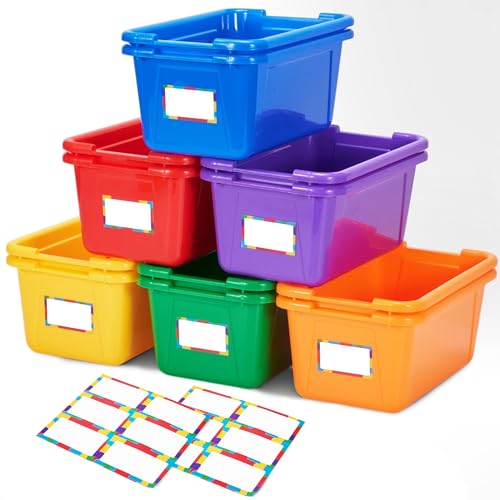 Image of GAMENOTE 6 Quart Plastic Storage Bins Without Lids,12 Pack, Colorful | Stackable 6-quart bins with lids organize classroom supplies, crafts, toys and building blocks for Classroom & Kids Toy