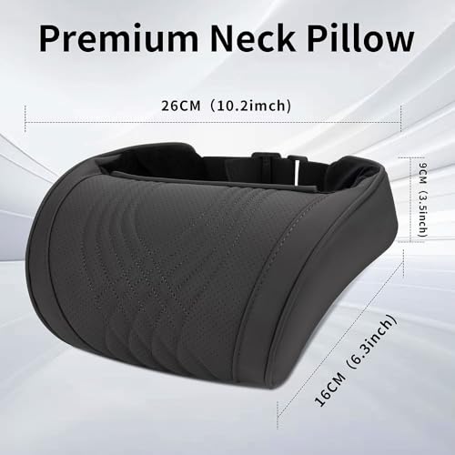 Dapucarin Reposacabezas Coche Cojin, Cuero Napa + Espuma Memoria, Almohada para Cuello para Asiento, Cojín Multiusos, Espuma Viscoelástica y Funda ExtraíBle Transpirable, Negro, 1 Pieza - imagen 4