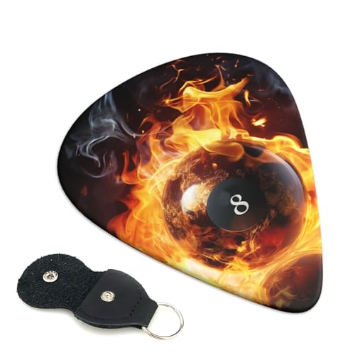 Gitarrenplektren, 3 verschiedene Stärken, Billardball auf Feuer, Gitarrenplektren mit Organizer-Aufbewahrungstasche, E-Gitarren, Plektrum für Akustikgitarren, Bass-Plektrum (0,46 mm, 0,71 mm, 0,96 mm)