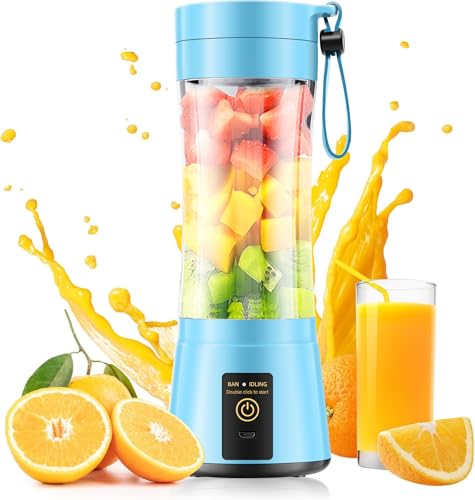 Image of Portable Blender for Smoothies and Shakes - Personal Size Mini Blender with 380Ml Travel Cup, 6 Stainless Steel Blades for Powerful Blending, Fresh Fruit Juicer for Home /Travel