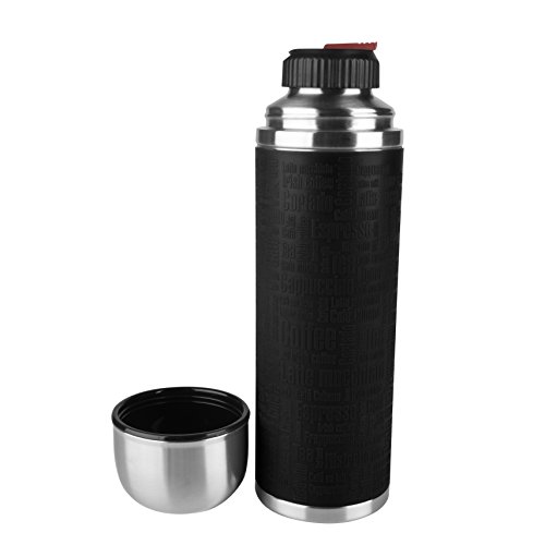 Emsa Senator Sleeve 515714 Termo con Taza Integrada, 1 L, Acero Inoxidable/Silicona, Plateado/Negro - Imagen 3