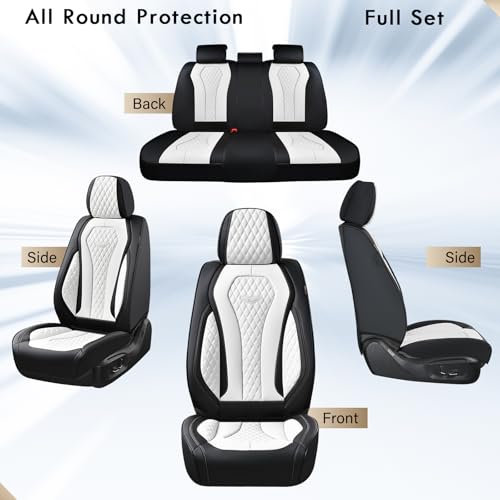 Image of Coverado Seat Covers, Car Seat Covers Full Set, White Car Seat Cover, Auto Seat Covers Front Seats Rear Seat Cover, Luxury Car Seat Cushion,Leather Seat Cover Seat Protector Universal Fit Most Cars