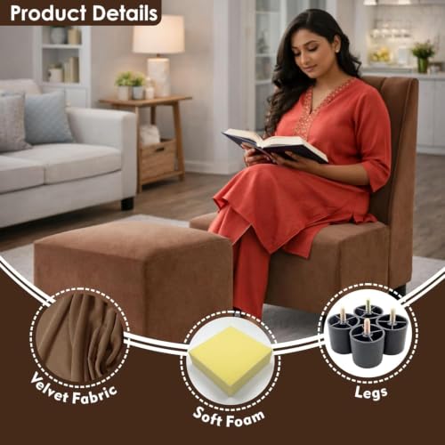 Image of Rosebell One Seater Sofa with Ottoman Combo One Seater Sofa Set with Matching Footrest for Living Room & Bedroom Office - Brown Color
