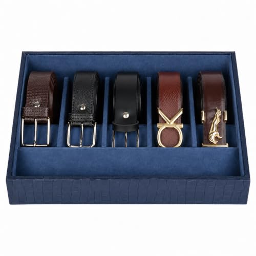 Image of La Trove 5 Slot Belt Organizer Display Tray for Drawer & Wardrobe, Blue | 5 slot tray for belts and buckles, ideal for drawer, wardrobe and closet storage with organized display in blue finish
