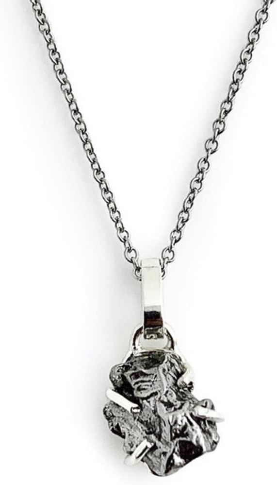Authentic Meteorite Campo de Cielo Argentina Pendant Necklace, Treasure Chest Box, Real Space Rock, Educational Card & Certificate of Authenticity silver bezel includes the chain