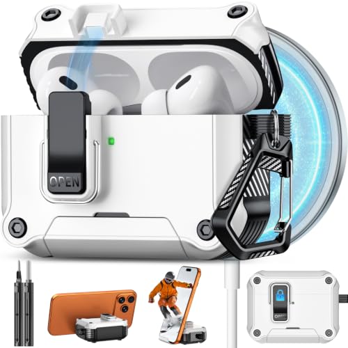 Image of Pohgelan for AirPods 2nd /1st Case with Safety Lock-White | Magnetic Automatic Lock with Cleaning Kit&Keychain,Compatible with Magsafe