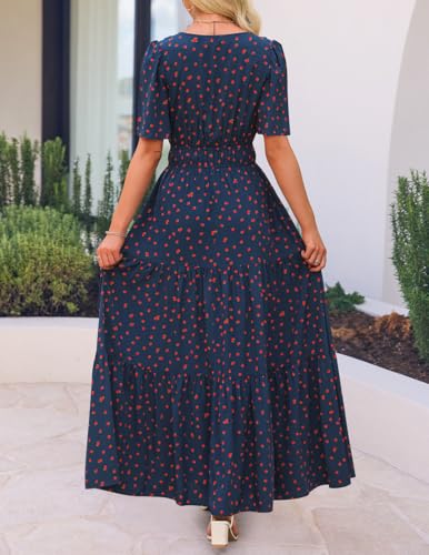 Image of ZESICA Women's 2026 Summer Spring Floral Boho Maxi Dresses Casual Short Sleeve V Neck A Line Flowy Beach Vacation Dress