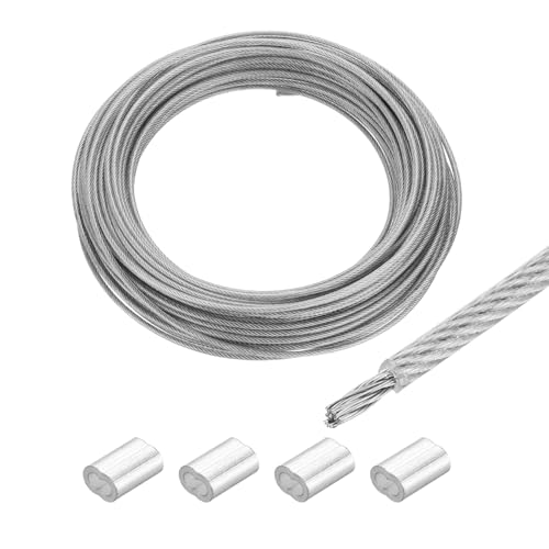 MECCANIXITY 66Ft(20M) Wire Rope 304 Stainless Steel Cable 3/32