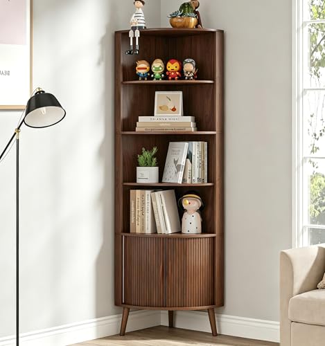 Limaoaio 5-Tier Corner Shelf, 66.73''Tall Modern Corner Bookshelf, 5 Shelf Bookcase with 2 Fluted...