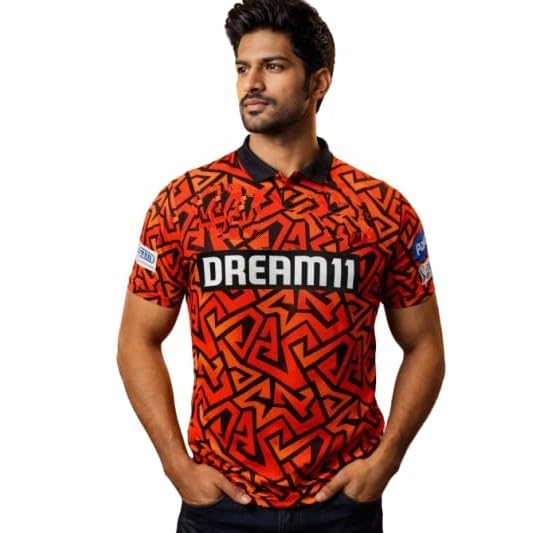 SRH/Printed Regular Fit Sunrisers Hyderabad Authentic Fan Jersey IPL 2025 Adult Plain Half Sleeve-image-8