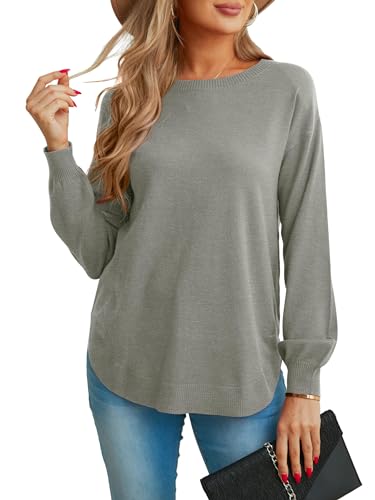 Image of GRECERELLE Womens Long Sleeve Lightweight Crewneck Sweater Tops Casual Soft Knit Pullover Jumper