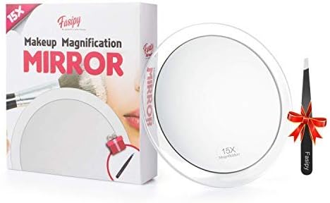 Premium Makeupย Mirrorย with Tweezersย - 15X Magnifyingย Mirrorย for Blackheadย Removal - Transparent Roundย Vanityย Mirror with 3 Suction Cups (6ย Inches)