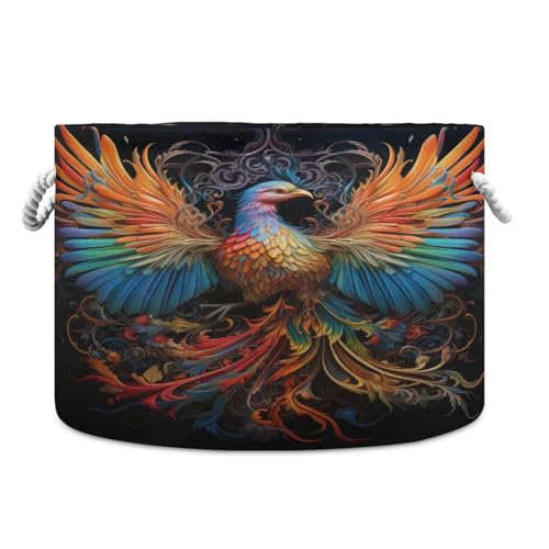 Round Colorful Phoenix Storage Basket Large Organizer Bin Laundry Hamper Toy Storage Basket with Handle for Nursery Clothes Toys 202b4481