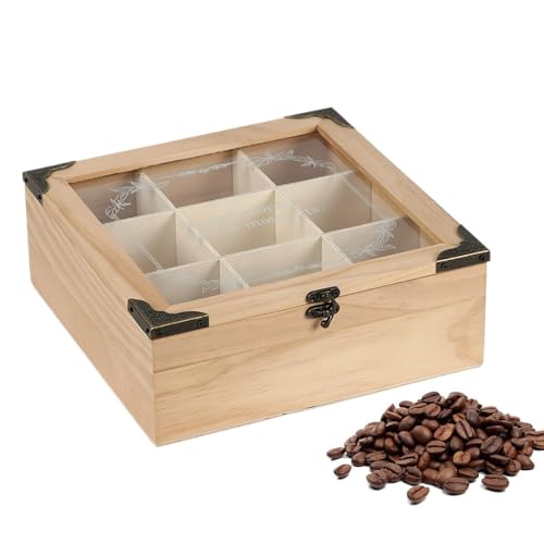 Tea Organizer Box | 9 Compartments Tea Organizer Storage - Teabag Holder Containers Multi-Functional Display Lovers Family Gathe