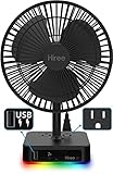 Hiree Table Fan with LED Lights, Quiet Air Circulator Desk Fan with USB Charging Port and 2 AC...