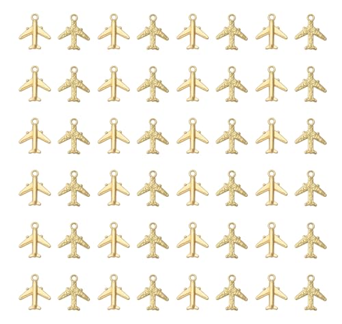 Ruwado 50 Pcs Airplane Jewelry Making Kits Small 1.6 x 1.5 cm Cute Metal Aircraft Accessories for DIY Crafting Necklace Bracelets Earring Jewelry Finding Supplies (Gold)