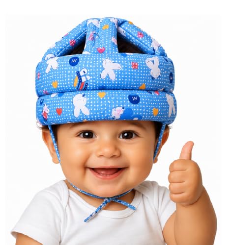 Image of Baby Infant Toddler Helmet No Bump Safety Head Cushion Bumper Bonnet Adjustable Protective Printed Cap Child Safety Headguard for Running Walking Crawling Safety Helmet (Sky Blue)