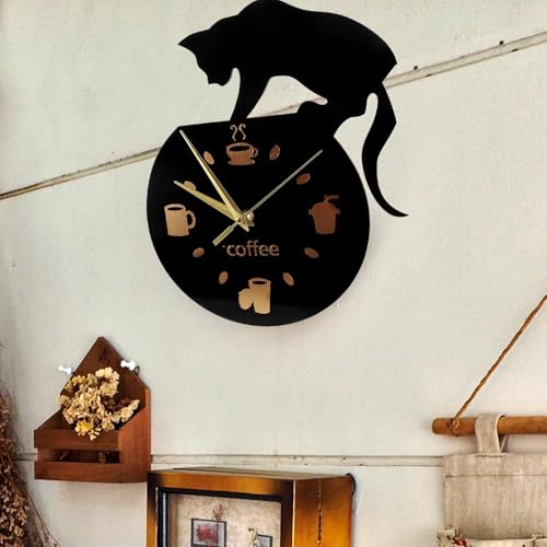 Horloge murale de chat cartoon de découpe précise en bois