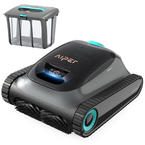 AIPER Robot de Piscine sans Fil, Robot Aspirateur Piscine Fond et Parois, WavePath Navigation 2.0, Nettoyage Périodique, 150 Minutes de Fonctionnement, pour Les Piscines Enterrées Jusqu'à 15