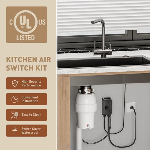 Image of Garbage Disposal Air Switch Kit Dual Outlet, Sink Top Button UL Listed | Waterproof Stainless Steel Countertop Button, Compatible for all Waste Disposer Models - Rubbed Bronze