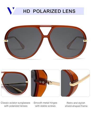 Image of VANLINKER Oversized Trendy Polarized Aviator Sunglasses for Women Men Retro Round Sunglasses Vintage Shield Shades VL9798