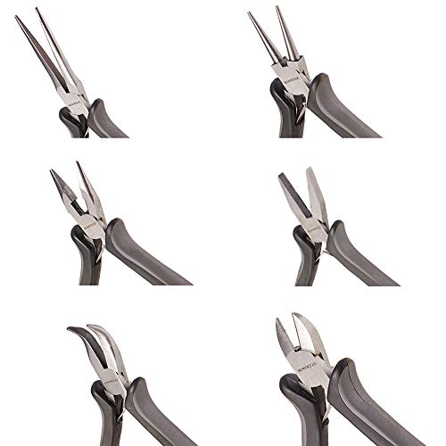 SUNNYCLUE 6pcs DIY Jewelry Pliers Tool Set Round Bend Needle Long Chain Nose