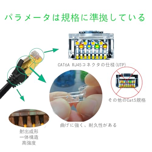 LANケーブル カテゴリー6A ギガビット CAT6A 超六類 高速イーサネット 10Gbps 500MHz PoE対応 10M黒