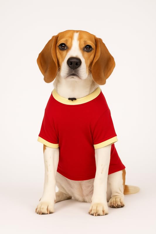 Image of Thunder Tails Adjustable Cotton Dog T-Shirt | Gentle Soft Outfit for Large Breeds Including Labrador Golden Retriever German Shepherd Husky (Red, 5XL)