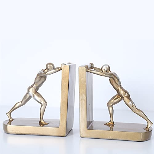 NIMUDU Sujeta Libros,Sujetalibros De Metal 1 par de Libros de Libros de Libros Decorativos, Hombre de Oro Que Empuja el Soporte del Libro, el Tope de Libros Artesanía for el gabinete doméstico Cover