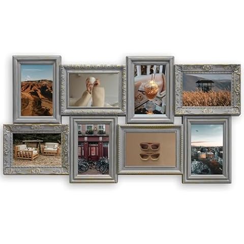 Jerry & Maggie 6 Opening Collage Photo Frame Rustic 23×18 Vintage Embossed Finish PVC Picture Frames Selfie Gallery Collage Wall Hanging For 6×4 Photo, Vintage Cover