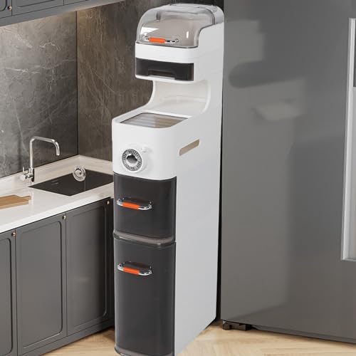 FLEXMAN 4 Tiers Slim Bathroom Storage Cabinet, Narrow Bathroom Floor Storage Cabinet with Wheels, Multifunctional Waterproof Bathroom Cabinet with Drawers for Small Spaces