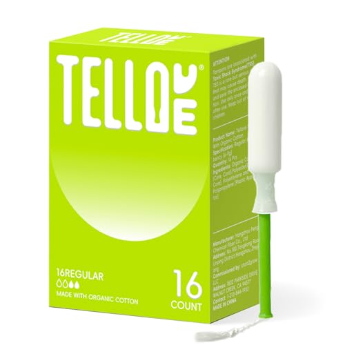 Tellove Tampons with 100% Organic Cotton Core, 16 Count (16 Regular Tampons), Featuring 360° Comfort-Expand Leakproof Technology with Comfort BPA-Free Applicator, Gentle on Sensitive Skin