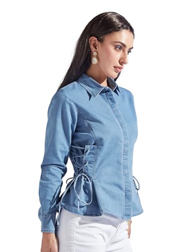 Image of Miss Chase Women's Round Neck Half Sleeves Cotton Lace and Pearl Detailing