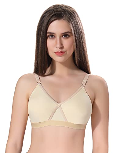 Image of Fabme Women's Cotton Seamless Non-Padded Non-Wired Bra, Cross Belt, Heavy Support, Double Layer Cups, Broad Elastic Bra