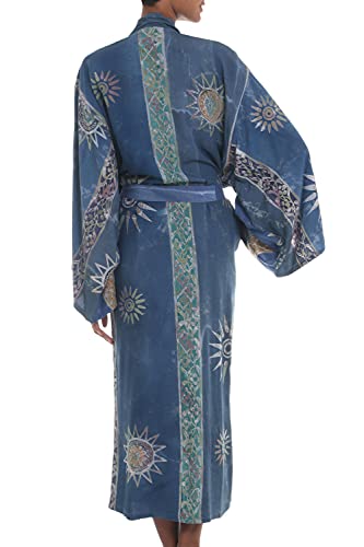Novica Blue Women's Batik Long Robe, 'Midnight In Blue' (One Size Fits Most) #TOP1