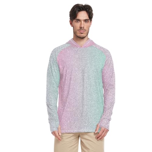 Gradient Purple Blue Spf Hoodies for Men, Lightweight Hoodies for Summer, UPF 50+ Mens Running Shirts Long Sleeve