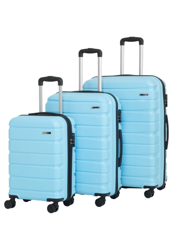 Image of Teakwood Small-Medium-Large 8 Wheels Trolley Bag, Hard Cabin with Zipper Closure, Adjustable Push Button & Cross Side Strap, TSA Lock System 360 Degree (Set of 3, Sky Blue)