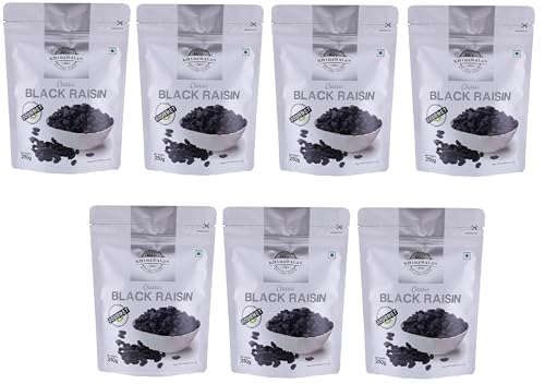 Image of KHARAWALA'S Afghani Classic Black Raisins with Seeds | Kali Kishmish (Pack of 7-250gm Each)