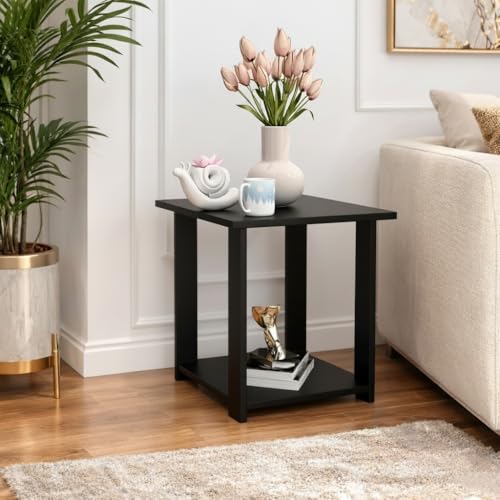 Image of SPYDER CRAFT Exotic Wood Bedside Table for Bedroom|Wooden Modern Side Tables for Bedroom|Side Table for Bed Room|Corner Table for Bed Room (Finish Color -Black, DIY(Do-It-Yourself))