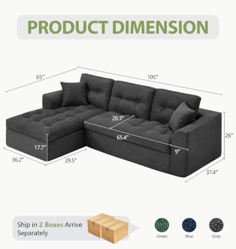 Image of Hobestluk Couch Sofa for Bedroom, Living Room, Office (Grey-L, Large)
