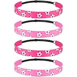 SATINIOR 4 Pieces Non-slip Soccer Headband for Girl Adjustable Football Hairband Sport (Pink)